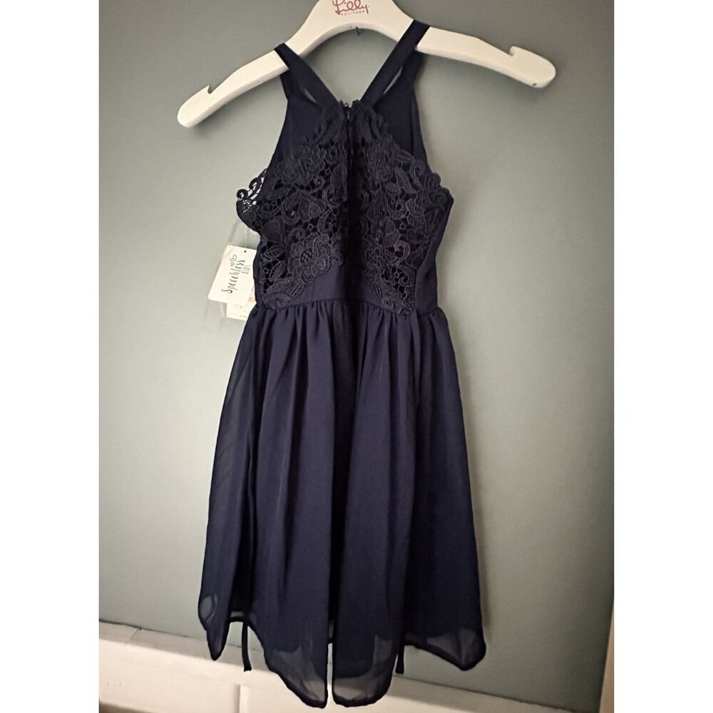 Speechless Kids Blue Mini Dress Laced Halter Neck Sleeveless NWT Size 7 - Picture 4 of 5